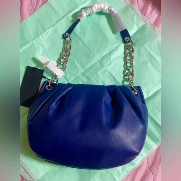 Kendall+Kylie Navy Blue Slouch Purse Silver Link Strap NWT - Picture 6 of 14